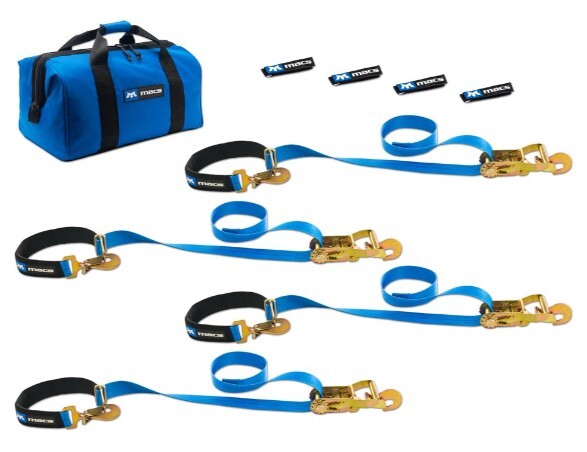 MACA-512116 2" X 6' SUPER PACK BLUE TIE-DOWN STRAP KIT WITH INTEGRATED AXLE STRAPS, DIRECT HOOK ENDS