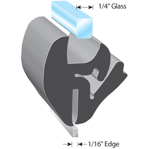 TRLLK1522 EPDM DENSE RUBBER ONE-PIECE LOCKING GASKET - 1/16" EDGE  1/4" GLASS 100FT