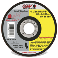 5&quot; X .045 X 7/8&quot; TYPE 27 WA60-R-BF QUICKIE CUTOFF WHEEL
