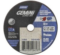 3&quot; X 1/8&quot; X 3/8&quot; TYPE T01/41 A36 GEMINI LONG LIFE CUTOFF WHEEL