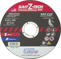 4 1/2&quot; X .045 X 7/8&quot; TYPE 1 HIGH PERFORMANCE CUTOFF WHEEL