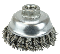 3 1/2&quot; SINGLE ROW KNOT WIRE CUP BRUSH .023 STEEL FILL 5/8-11 ARBOR HOLE